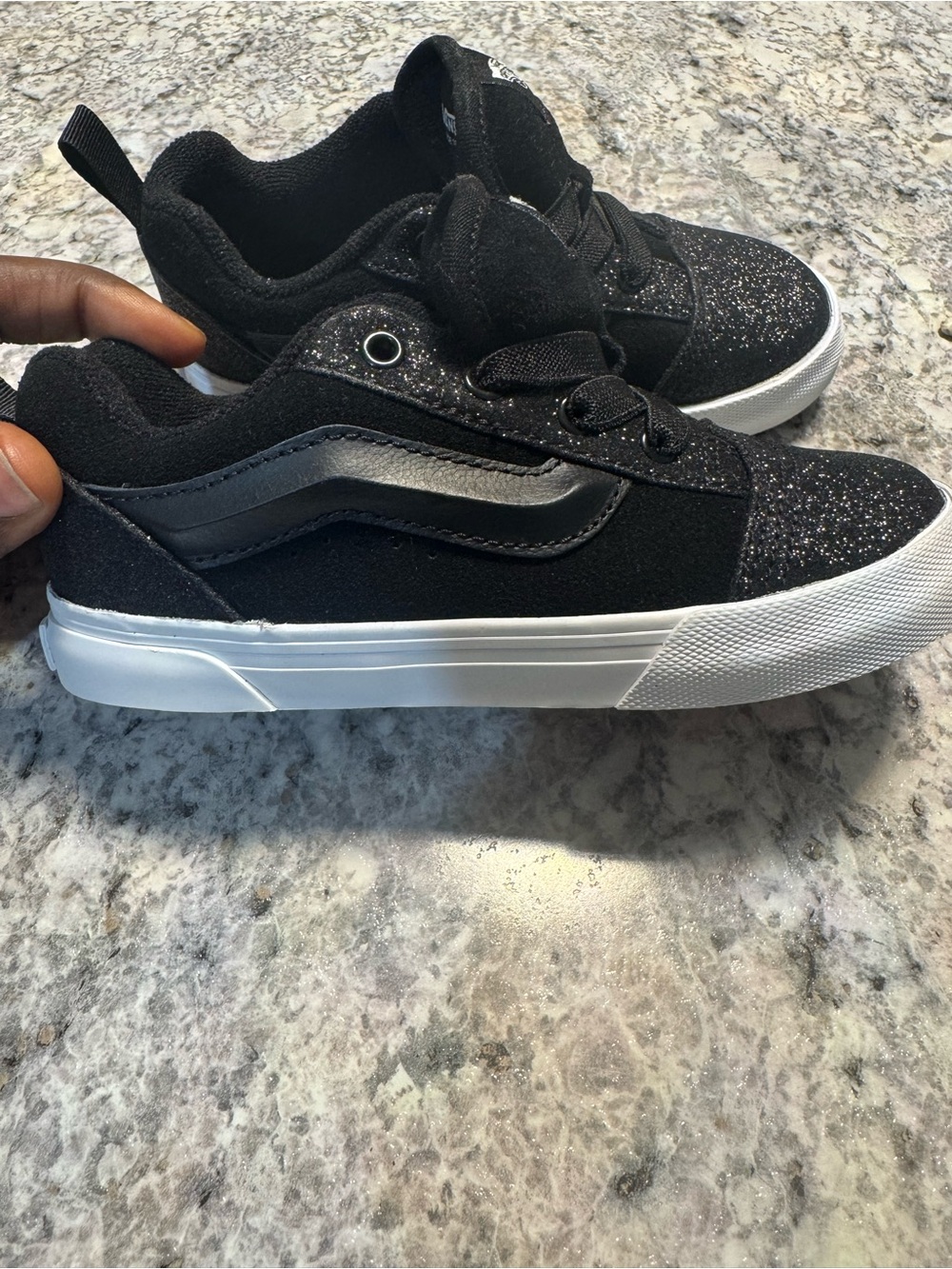 Vans Kids' Black Glitter Low-Top Skate Shoes